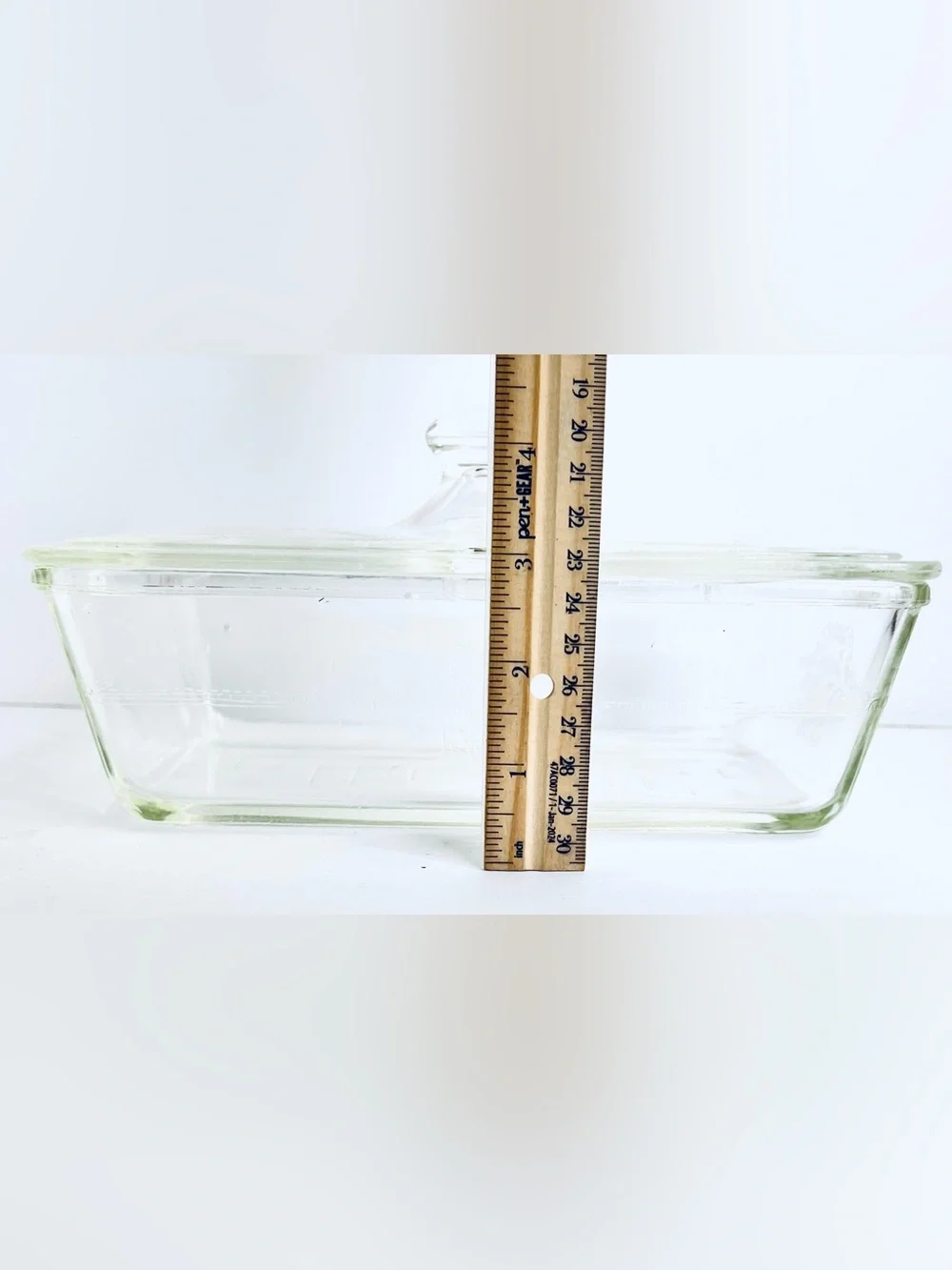 Vintage Glasbake 254 Refrigerator Dish Clear Glass Embossed Lid 1.5 Qt USA